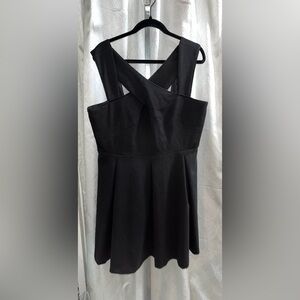 Nine West Dress 16 Black Fit & Flare Short Strap Braided Trim Pleated [F-16]